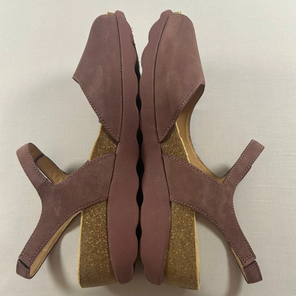 Dansko Marcy Sandals Womens 38 / 7.5-8 Rose Nubuck Leather Peep Toe Cork Heel